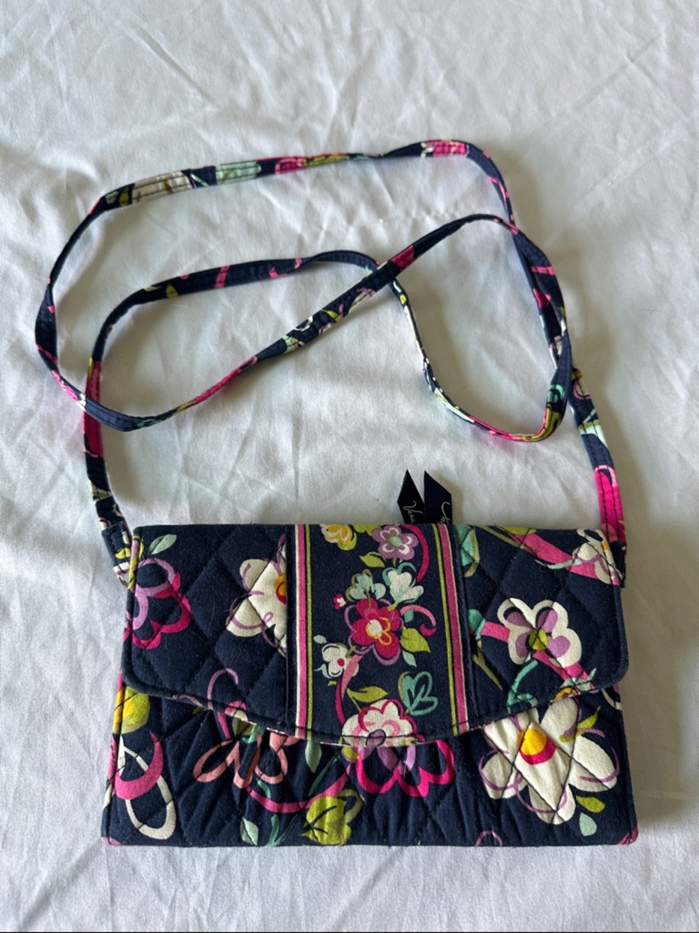 Vera Bradley Navy Quilted Floral Crossbody with Pink & Cream Accents
